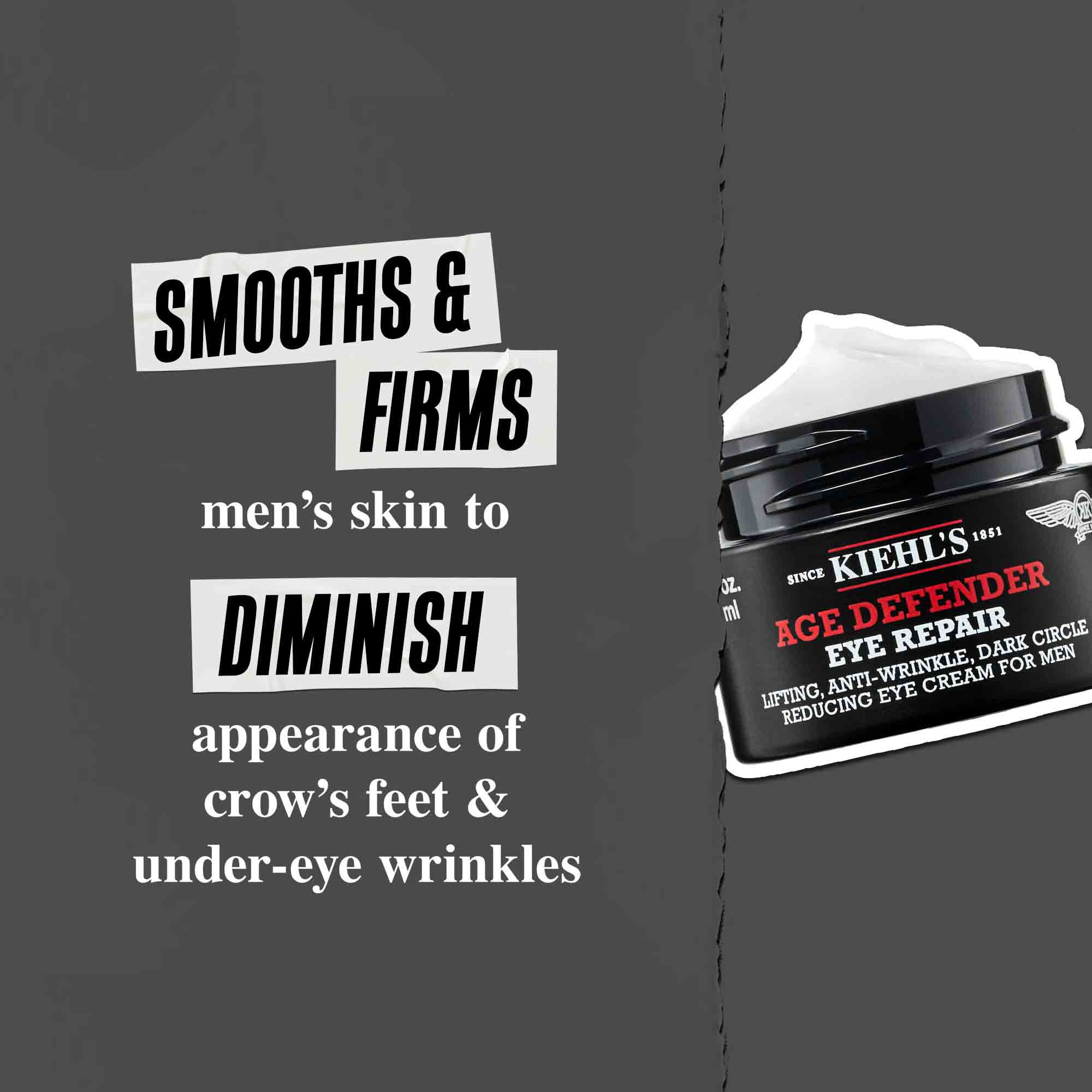 Age Defender Eye Repair: Leviga e rassoda la pelle dell'uomo per attenuare l'aspetto di zampe di gallina e rughe sotto gli occhi.