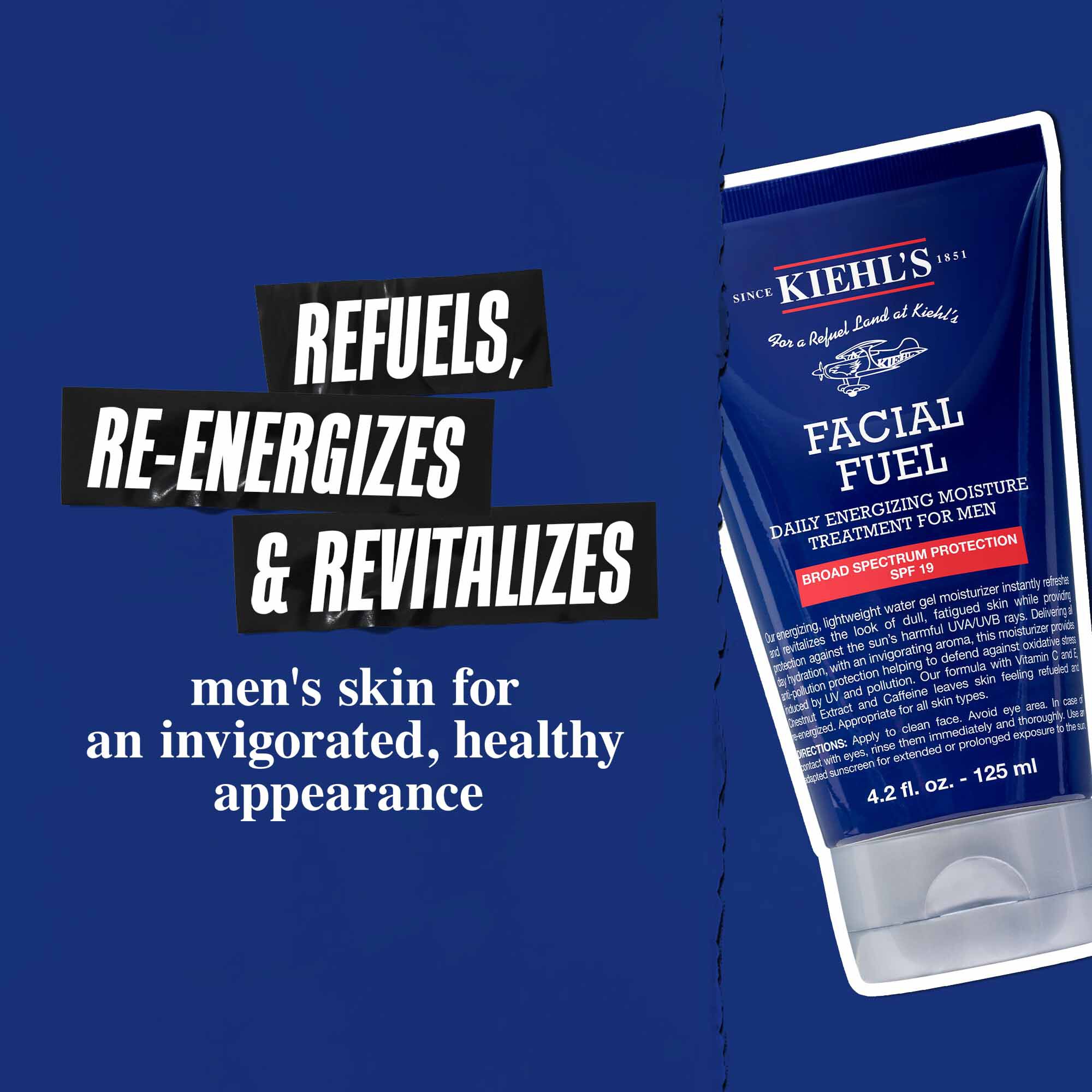 Facial Fuel Moisturizer SPF 19: rinvigorisce, dona energia e rivitalizza la pelle dell'uomo per un aspetto sano.