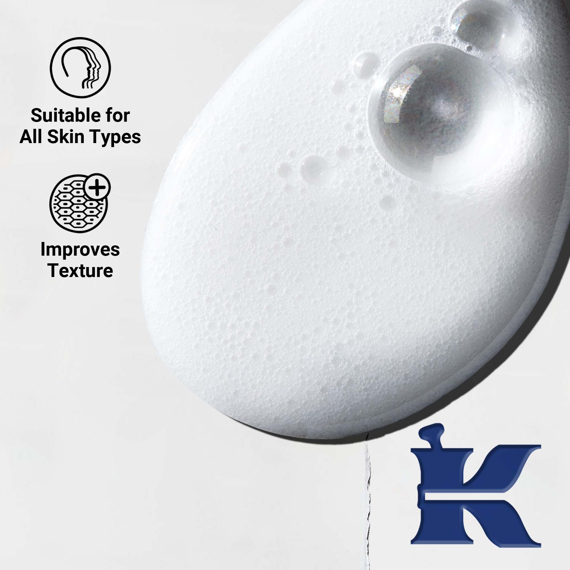 Primo piano della texture di Body Fuel; formula cremosa e idratante per pelle, capelli e cuoio capelluto.