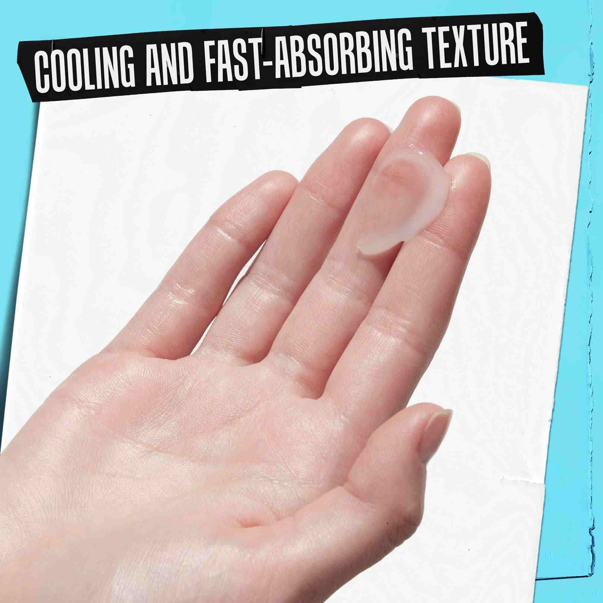 Una mano che applica Ultra Facial Oil-Free Gel Cream SPF 30 con testo che evidenzia la sua texture rinfrescante e a rapido assorbimento.