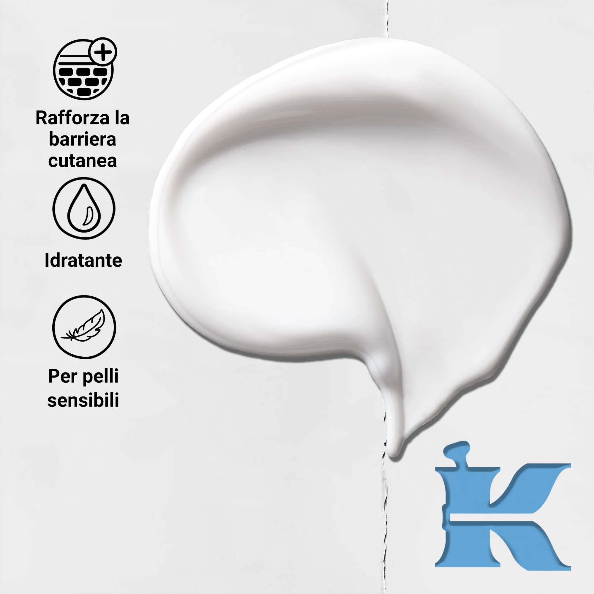 Foto della texture e icone di Ultra Facial Moisturizer: rinforza la barriera cutanea, idratazione, pelle sensibile