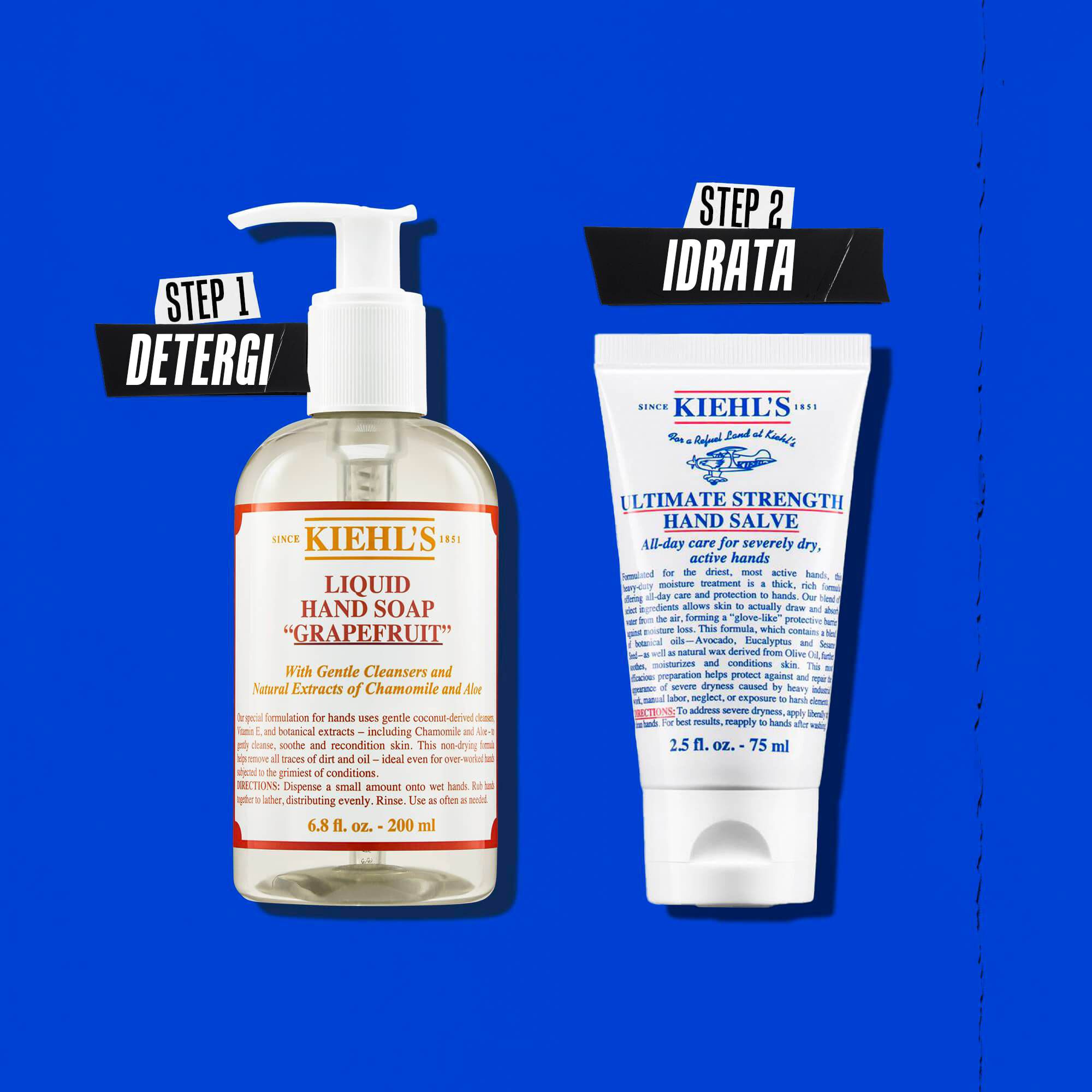 Illustrazione della routine con Kiehl's Ultimate Strength Hand Salve: Detergere, Idratare