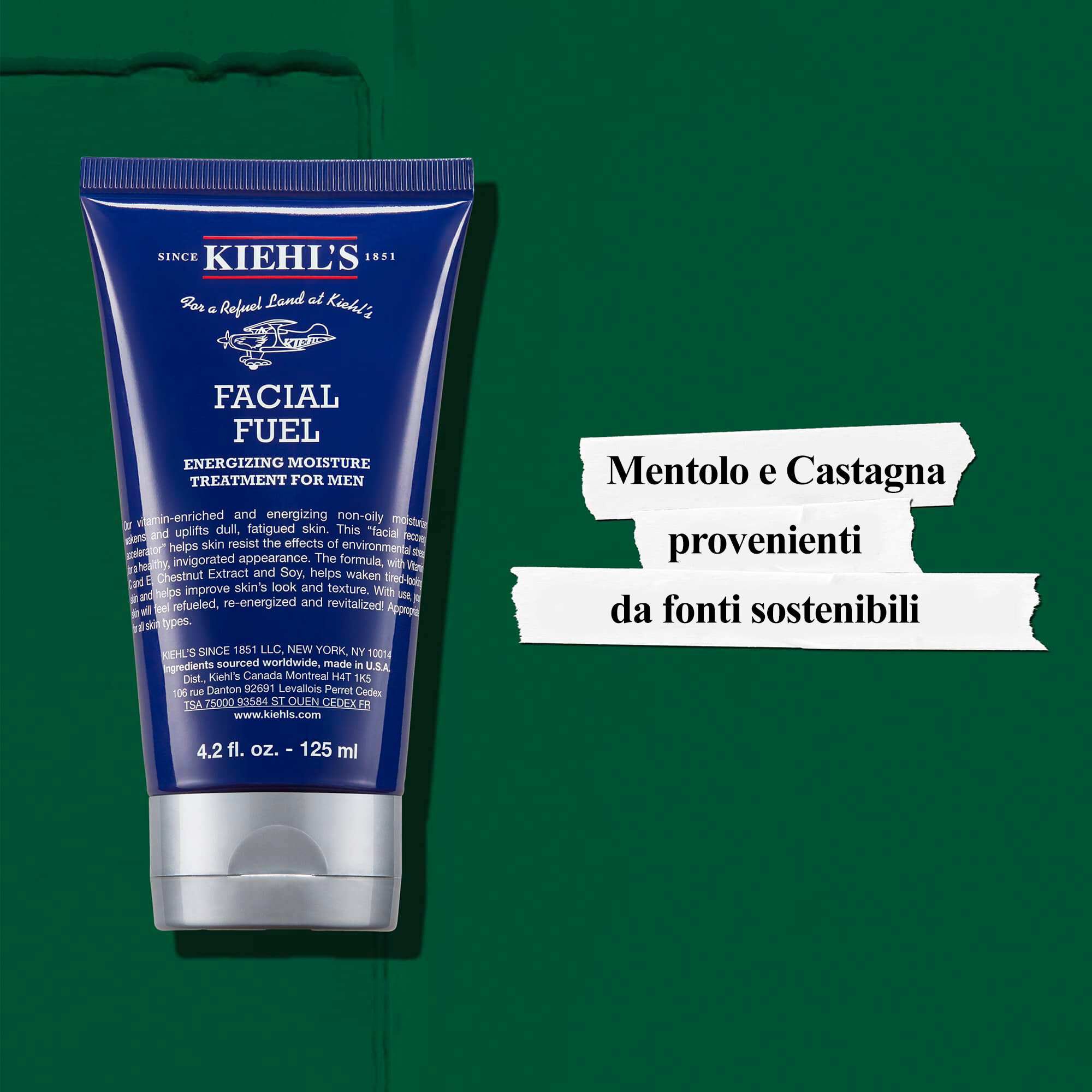 Facial Fuel Energizing Moisture Treatment per uomo contiene castagna e mentolo di origine responsabile