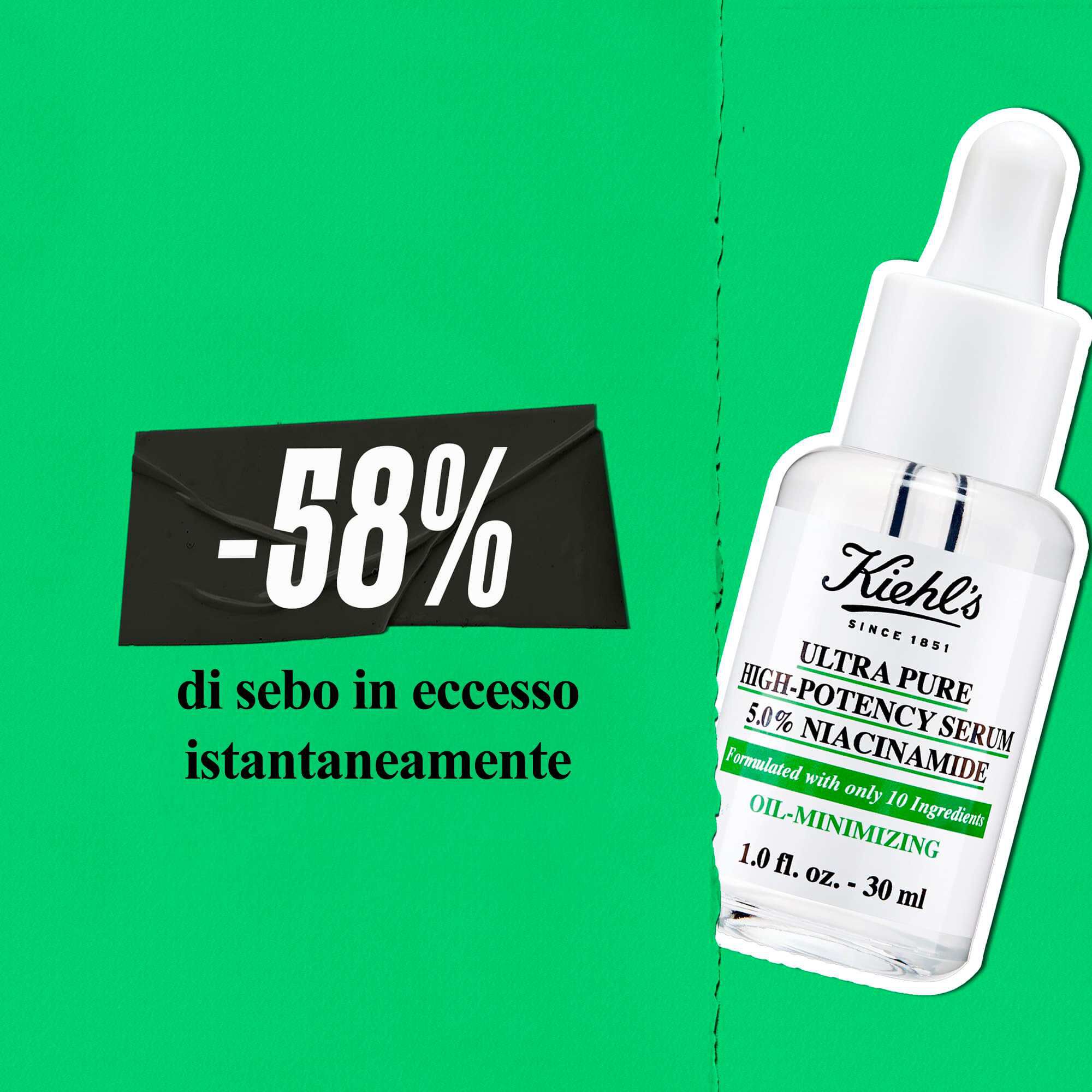 Kiehl's Ultra Pure High-Potency Serum riduce istantaneamente il 58% del sebo in eccesso