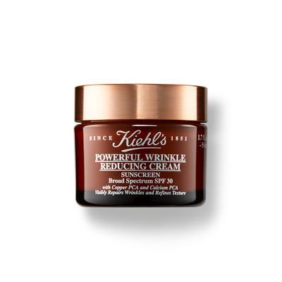 Crema antirughe Kiehl's, 30 SPF, in un vasetto marrone con coperchio dorato, per ridurre visibilmente le rughe.